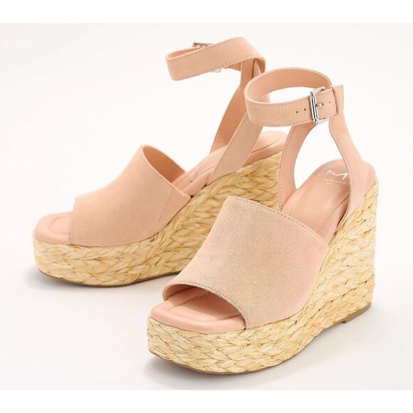 NWOB Marc Fisher Nelly Espadrille Sandals Sz 10 Pink Suede Ankle Strap Wedge - Picture 1 of 13